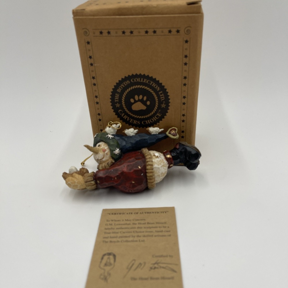 Boyd's Bears Barnaby Homeward Bound Christmas Ornament Snowman Birds Nest Flying